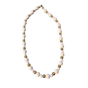 Vintage White and Gold Beaded Graduated Strand Necklace Spring Ring Clasp